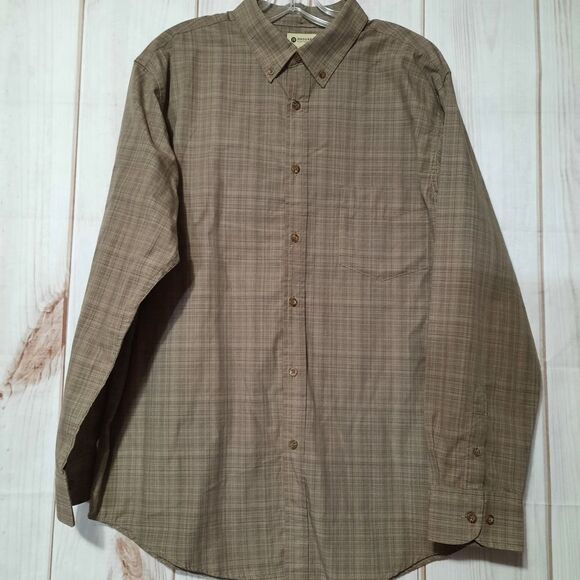 Haggar‎ Shirt Men's Large Chest Pocket Button Down Long Sleeve Brown - Picture 1 of 9